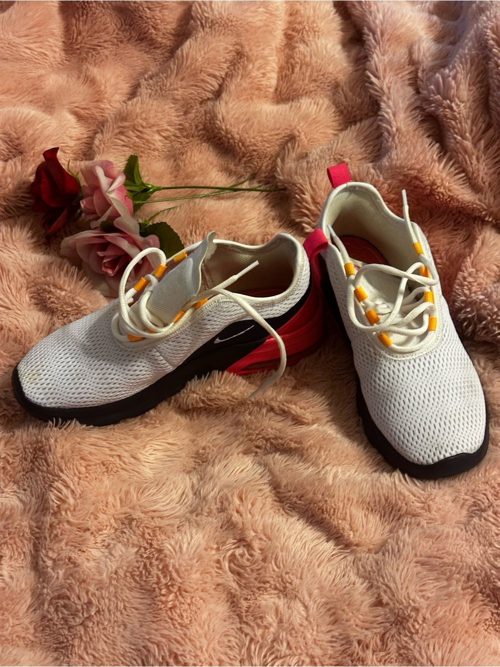 Nike Kids White Sneakers with Pink & Yellow Accents